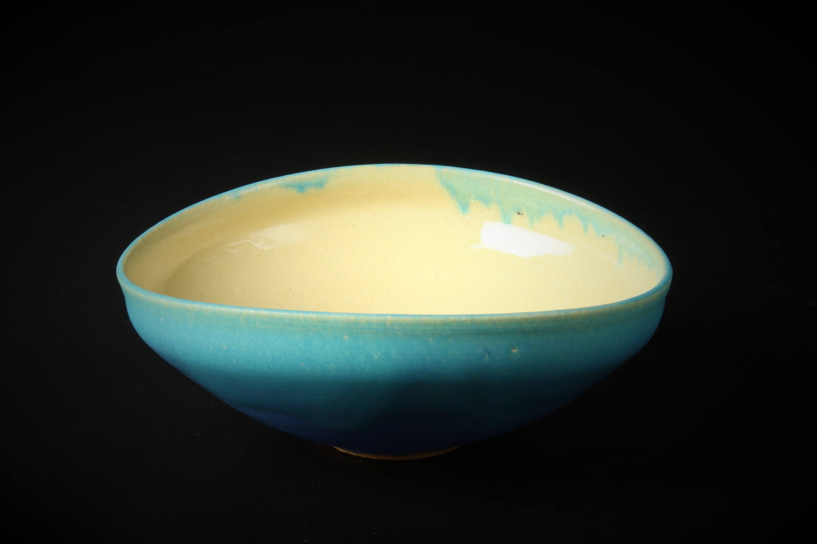 TOKODO - Blue glaze divided oval bowl Shigaraki ware